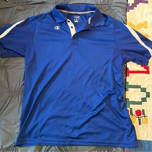 Champion Men’s Blue Polo with White Stripe Accents